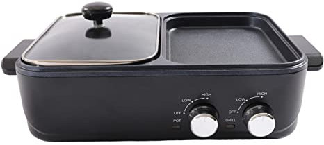 Electric Hot Pot with Grill,2 In 1 Multifunction Nonstick Griddle and Indoor Barbecue Grill Hotpot BBQ Cooker,for Steak, Shabu Shabu, Korean BBQ, Separate Dual Temperature Control,Black