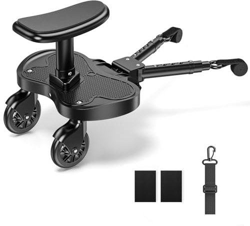 Acemora Universal-Buggy-Board mit Sitz, extra große Plattform zum Stehen und Sitzen, passend für 99 % aller Kinderwagen/Kinderwagen, Alter 2–6 Jahre (25 kg), schnelle und einfache Installation