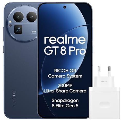realme GT 8 Pro Smartphone 12GB+256GB, Sistema della fotocamera RICOH GR, Nitidezza ultra da 200 MP Fotocamera del telefono, Snapdragon 8 Elite Gen 5, Batteria Titan da 7.000 mAh, Blu(con adattatore)