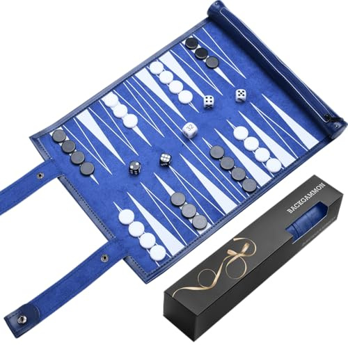 Reise Backgammon, Tragbar und langlebig (Königsblau) | Klassisches Brettspiel für Familien,Reisen und Strategie-Liebhaber