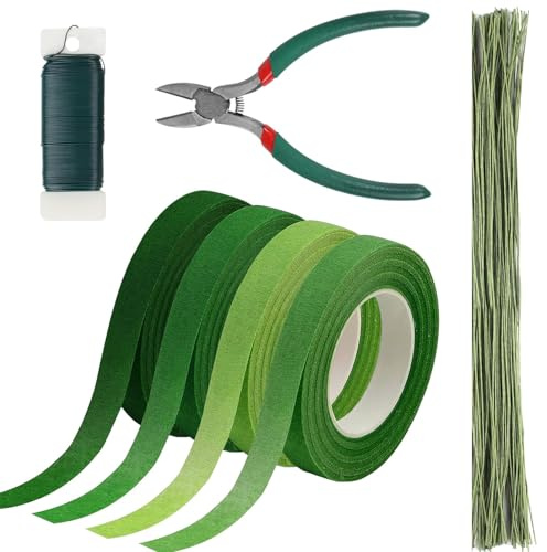 Floral Tape and Floral Wire Kit, Arrangement Tools Kit, 22 & 26 Gauge Stem Wire for Bouquet Wrap Florist