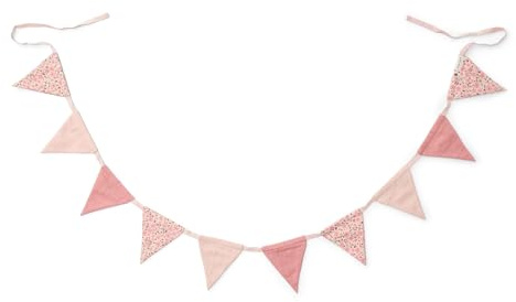Little Dutch Wimpelkette Girlande - Musselin Baumwolle Stoff Wimpelkette - Kinderzimmer Babyzimmer Deko Wimpel - für Mädchen (2 Meter) - Fairy Floral - Fairy Garden rosa