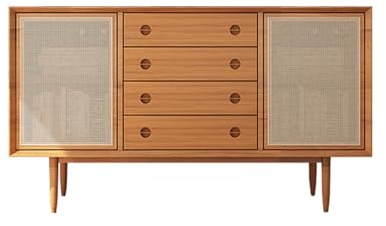 YANGJINGOZ-2025 Wohnzimmertisch Rattanschrank mit Türen und Schubladen zur Aufbewahrung, Esszimmer-Sideboard for Esszimmer, Wohnzimmer, Flur Gartentisch(100 * 42 * 80cm)