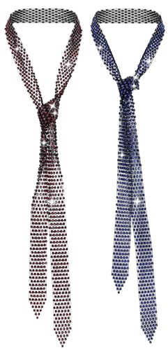 AIEOE 2 Stück Glitzer Diamantlegierung Krawatte Damen 70er Jahre Disco-Accessoire Uniform Party Kostüm