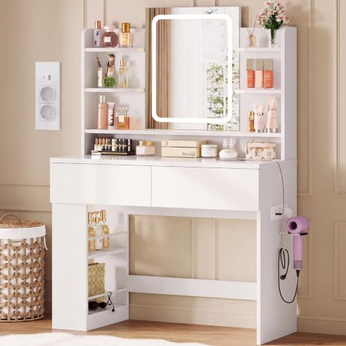 IRONCK Dressing table with LED Lights, Vanity desk with Mirror 40x90x145 cm
