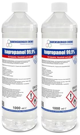 Ravensberger Chemie Isopropanol 99,9% IPA – Isopropylalkohol Reinigungsalkohol zum Entfetten & Reinigen – Lösungsmittel für Elektronik, Glas, Auto & Werkstatt (2x 1 Liter)
