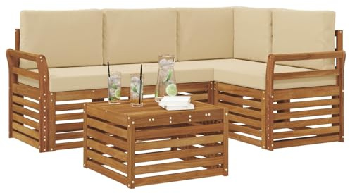 vidaXL Möbelsets mit Kissen 5 pcs Natur und Beige Holzwerkstoff, Moderne Gartensofa-Gruppe, stylische Möbel, gemütliche Lounge, Akazie und Holz für die Terrasse