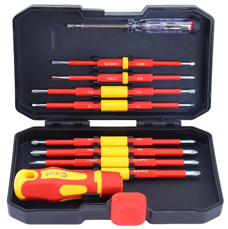 CCLIFE isolierte Doppelend-Bits 18tlg 75/100mm Schraubendreher mit Prüfer | 75 mm + 100 mm| PH00 / PH0 | SL / PH / PZ / Torx / R |Spannungsprüfer 200–250 V