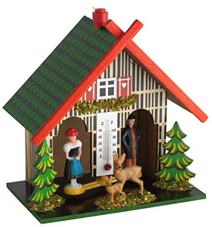 TFA Dostmann Casetta meteo in legno, 48.1501, casetta meteorologica con Regenmann e Sonnenwoman, multicolore, lunghezza 140 x larghezza 90 x altezza 150 mm
