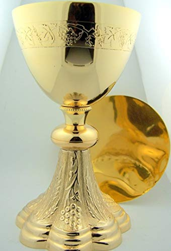Grape & Wheat Church Chapel Gold Gild Priest Chalice & Paten Pastor Gift 8 Tall