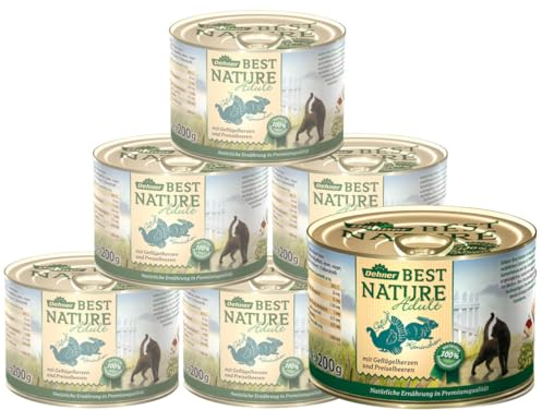 Dehner Best Nature Katzenfutter Adult, Geflügelherzen und Kaninchen mit Preiselbeeren, 6 x 200 g (1.2 kg)