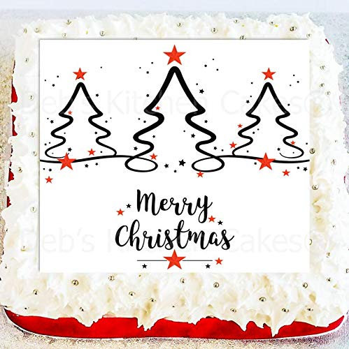 Christmas Cake Topper - Christmas Tree Edible Icing Cake Topper - Square 7.5 19cm - Christmas Tree Cake Decoration