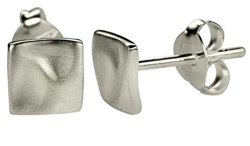SILBERMOOS Damen Ohrstecker gewellt Quadrat Viereck klein matt Sterling Silber 925 Ohrringe