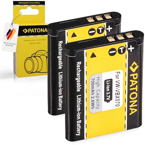 PATONA 2x Battery replacement for Panasonic VW-VBX070, Toshiba PX1686, Sanyo DB-L80, Pentax D-Li88