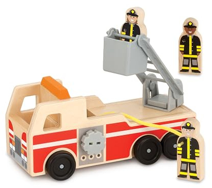 Melissa & Doug Wooden Fire Truck with 3 Firefighter Play Figures