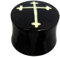 Chic-Net Horn Plug Kreuz Gothic Bone Inlay schwarz weiß Flesh Tunnel Organic Expander Tribal Piercing 16 mm