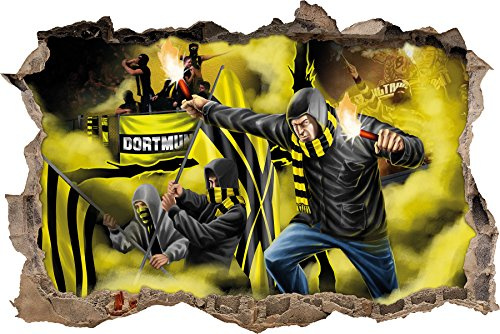 Ultras Dortmund mit Pyro und gelben Nebel, 3D Wandsticker Format: 92x62cm, Wanddekoration