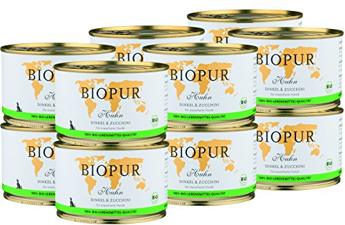 Bio Hundefutter Huhn, Dinkel & Zucchini für Hunde 12x400g