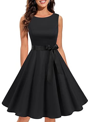 Gardenwed Black 50s Hepburn Cocktail Dresses A-Line Pin up Vintage Sundress for Women Black XL