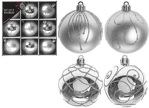 PMS SET OF 9 6CM LUXURY DECORATION IN GIFT BOX SILVER