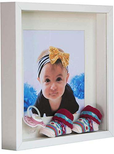 BD ART Box 3D Objektrahmen 23x23 cm (25x25) Bilderrahmen mit Passepartout 13x13 cm, Quadratische Weiß zum befüllen, tiefer für objekte, suvenirs 3 cm, für Wandbehang oder Desktop
