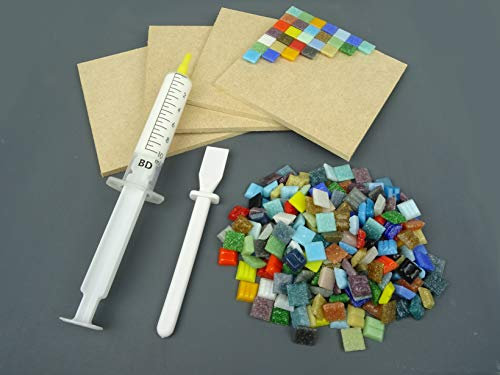 Mosaic Coaster Tile Kit. Ready to Make. The Full colour tile Mix Mosaic tiles. Every thing you need to make this Mosaic Kit, vitreous tiles and solid 4 X MDF Coasters + Adhesive and spreader.