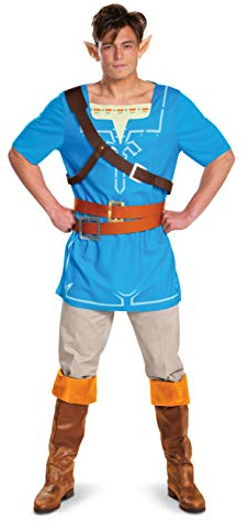 Disguise Link Kostüm für Herren Offizielles Zelda Kostüm Tunika und Ohren Outfit von Breath of the Wild, Mehrfarbig, (42/46) US Large