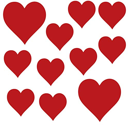 kleb-Drauf® | 11 Herzen | Rot - glänzend | Wandtattoo Wandaufkleber Wandsticker Aufkleber Sticker | Wohnzimmer Schlafzimmer Kinderzimmer Küche Bad | Deko Wände Glas Fenster Tür Fliese