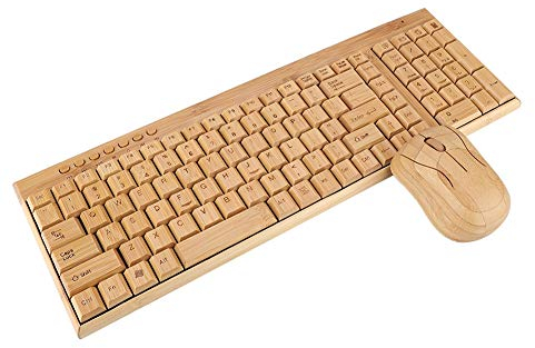 Wireless Tastatur Maus Set, Bambus Ultra Dünne Kabellos Tastatur und Maus Kits,1600 DPI Maus Keyboard Mouse Kit Portable Funktastatur Maus mit USB-Empfänger