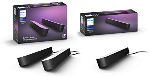 PHILIPS Hue White and Color Ambiance, Lampada LED HUE PLAY, Smart, Connessa, 2 pezzi, Dimmerabile, LED Integrato, Nere, Alimentatore Incluso, + 1 Lampada HUE PLAY Nera Inclusa