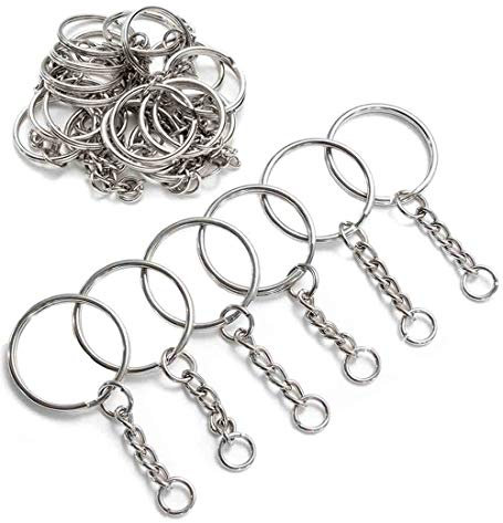 YHYZ Keychain Ring Set, 30pcs 1 Inch Splits Key Ring Hoops (25mm) with Chain + 30pcs Jumper Rings, Metal SSliver Keyring Chains, for DIY Craft Tassels Resin Art Jewellery Making Attachment (30 Sets)