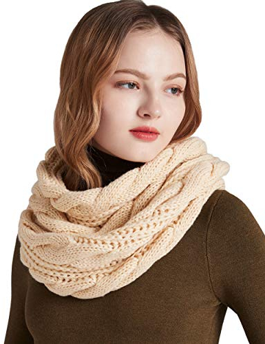 NEOSAN Damen Strickschal mit Unendlichkeitssymbol, dick, gerippt - Beige - Einheitsgröße