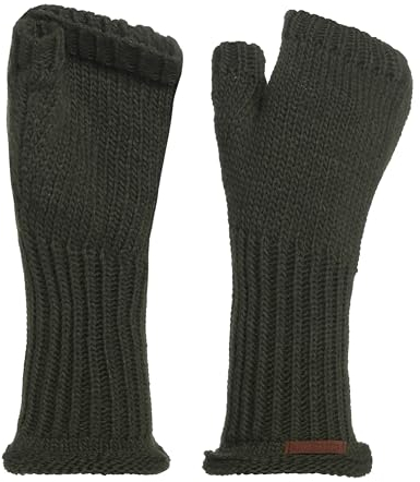 KNIT FACTORY - Cleo Handstulpen - Fingerlose Handschuhe - Gestrickte Handschuhe für Winter - Damen Handstulpen aus Wolle - Hochwertige Qualität - Khaki