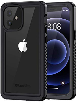 Lanhiem für iPhone 12 Mini Hülle, IP68 Wasserdicht Handyhülle iPhone 12 Mini Case 360 Grad Schutzhülle, Stoßfest Staubdicht Schneefest Outdoor Panzerhülle mit Eingebautem Displayschutz, Schwarz