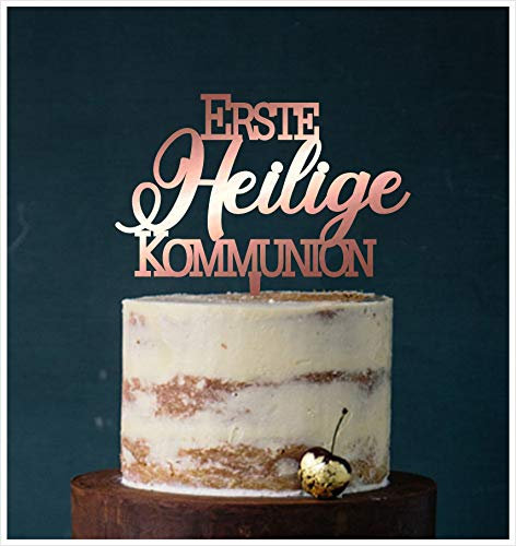 Manschin-Laserdesign Cake Topper Erste Heilige Kommunion,Tortenstecker, Tortenfigur Acryl, Hochzeit Wedding Hochzeitstorte (Spiegel Bronze (Einseitig)) Art.Nr. 5092