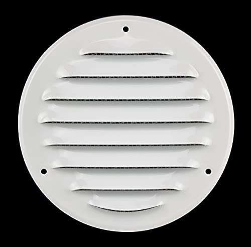 Steinberg14 White 100mm Metal Air Vent Cover with Insect Mesh - 4 inch Round Ventilation Grille