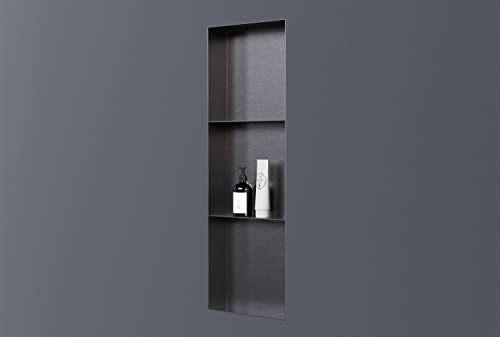 BERNSTEIN® Wandnische aus Edelstahl NT309010X 30 x 90 x 10 cm randlos mit Ablagefach Duschablage für Badutensilien befliesbare Duschnische in Gunmetal