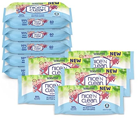 Nice 'N CLEAN - My Nice Clean Bottom Wipes - Flushable Wipes for Toddlers, Plastic-free and Suitable for Sensitive Skin, Biodegradable Wipes for Kids (60 Wipes x 10 packs - 600 Wet Wipes)