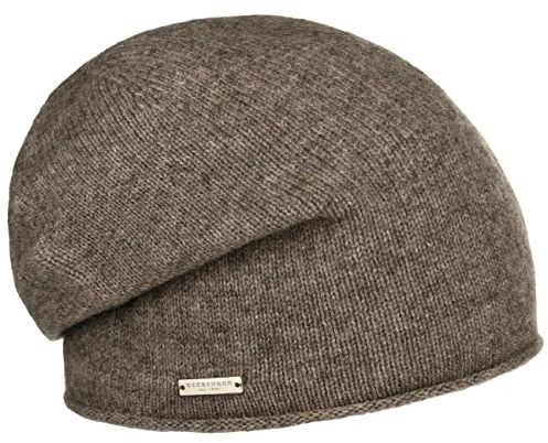 Seeberger Kaschmir Beanie mit Rollrand Kaschmirmütze Strickmütze Wintermütze Mütze Long (One Size - Taupe)