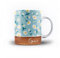 Personalised Floral & Leaf Pattern with Name on Wood Design 11oz Ceramic Mug - 12. Daisies on Blue