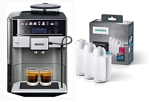 Siemens TE655203RW Freistehende Espressomaschine, 1,7l; 2Tassen; Schwarz, Grau, Silber & TZ70033A Brita Intenza Wasserfilter, reduziert Kalkgehalt im Wasser, 3 Stück, weiß