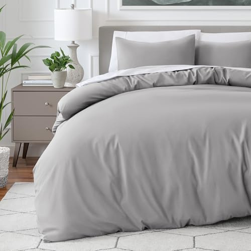 Bare Home Duvet Cover Set Emperor Size - Premium 1800 Ultra-Soft Duvet Cover Set - Lightweight - Cooling Duvet Cover - Bed Duvet Cover with 2 Pillowcases (Emperor, Light Grey)