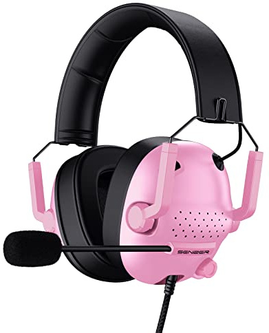 SENZER SG500 Surround Sound Pro Casque de Jeu avec Microphone antibruit - Rembourrage en Mousse à mémoire de Forme - Casque Portable Pliable pour PC, PS4, PS5, Xbox One, Switch - Rose