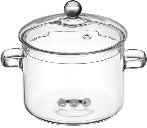 GANAZONO Macetas para cocinar fideos, cacerola transparente resistente de borosilicato con mango de tapa, olla para estufa, popurrí, olla de sopa de vidrio
