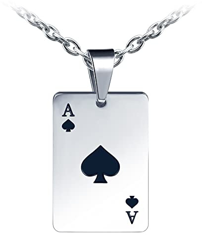 MicVivien Herren Kette Pik-Ass Spielkarte Anhänger Männer Halskette, Herrenarmband Royal Flush Poker Karten Lederarmband, Glück Amulett Gamblers Schmuck für Männer Jungen