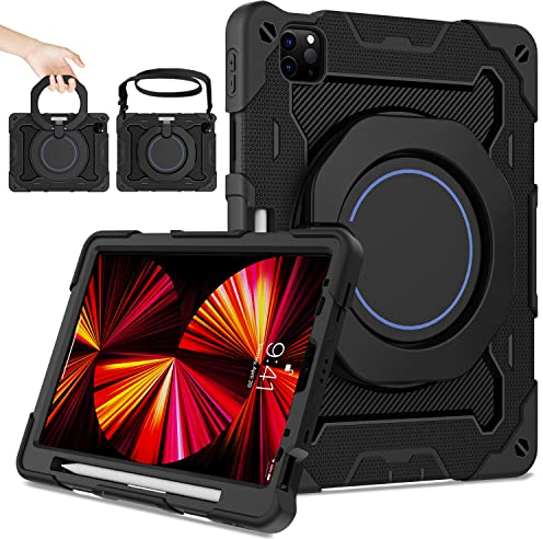 ROISKIN Kinder Hülle für iPad Pro 11 Zoll 4th 3rd 2nd 1st Generation (2022 2021 2020 2018),Stoßfeste iPad Air 5/4 Hülle mit Stifthalter & Bildschirmschutz & Drehbarer Ständer & Schultergurt