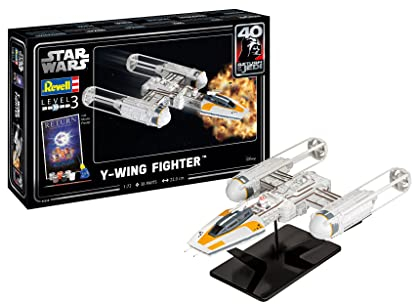 Revell Modellbausatz Star Wars I Geschenkset Y-Wing Fighter I Maßstab 1:72 I Level 3 Bausatz I Teileanzahl 38 I ab 10+ Jahren I für Kinder und Erwachsene I inkl. Farben Kleber und Pinsel