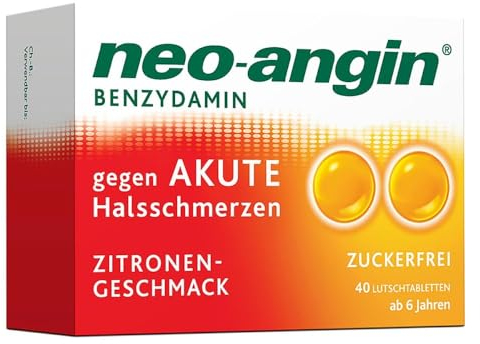 neo-angin Benzydamin gegen akute Halsschmerzen Zitronengeschmack | Halstabletten mit Zitronengeschmack für Erwachsene & Schulkinder ab 6 Jahren | zuckerfrei | 40 Lutschtabletten