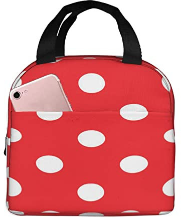 Lunch-Tasche, bedruckt, weiß, gepunktet, rot, isolierte Lunchbox, langlebige Tragetasche, wiederverwendbare Kühltasche