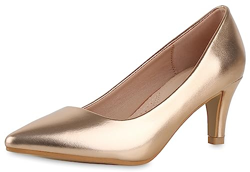 VAN HILL Damen Spitze Pumps Stiletto Basic Klassisch Schuhe 212891 Rose Gold Metallic 41